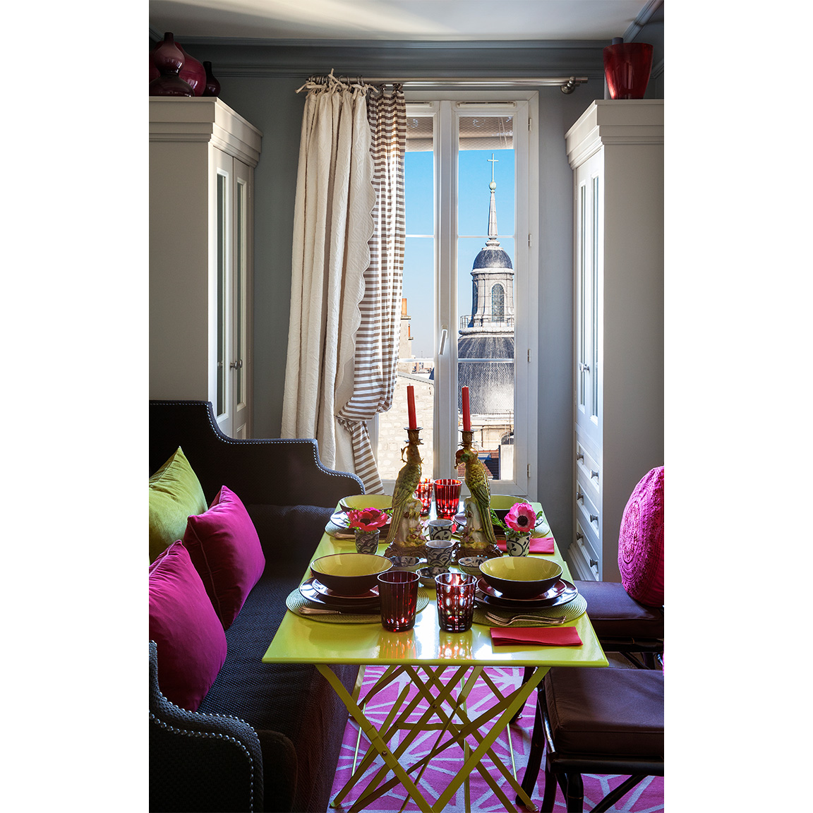 pink and acid green scheme room with a view