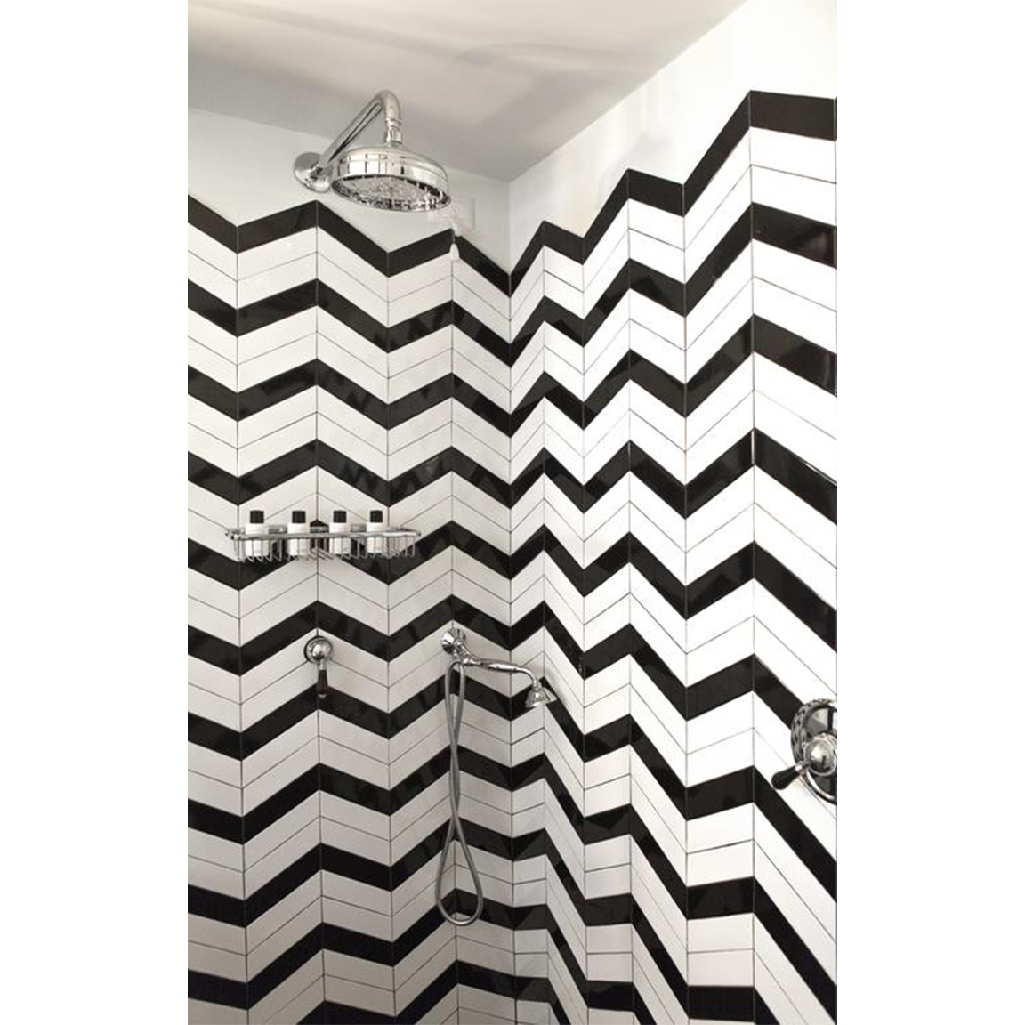 zigzag striped shower wall