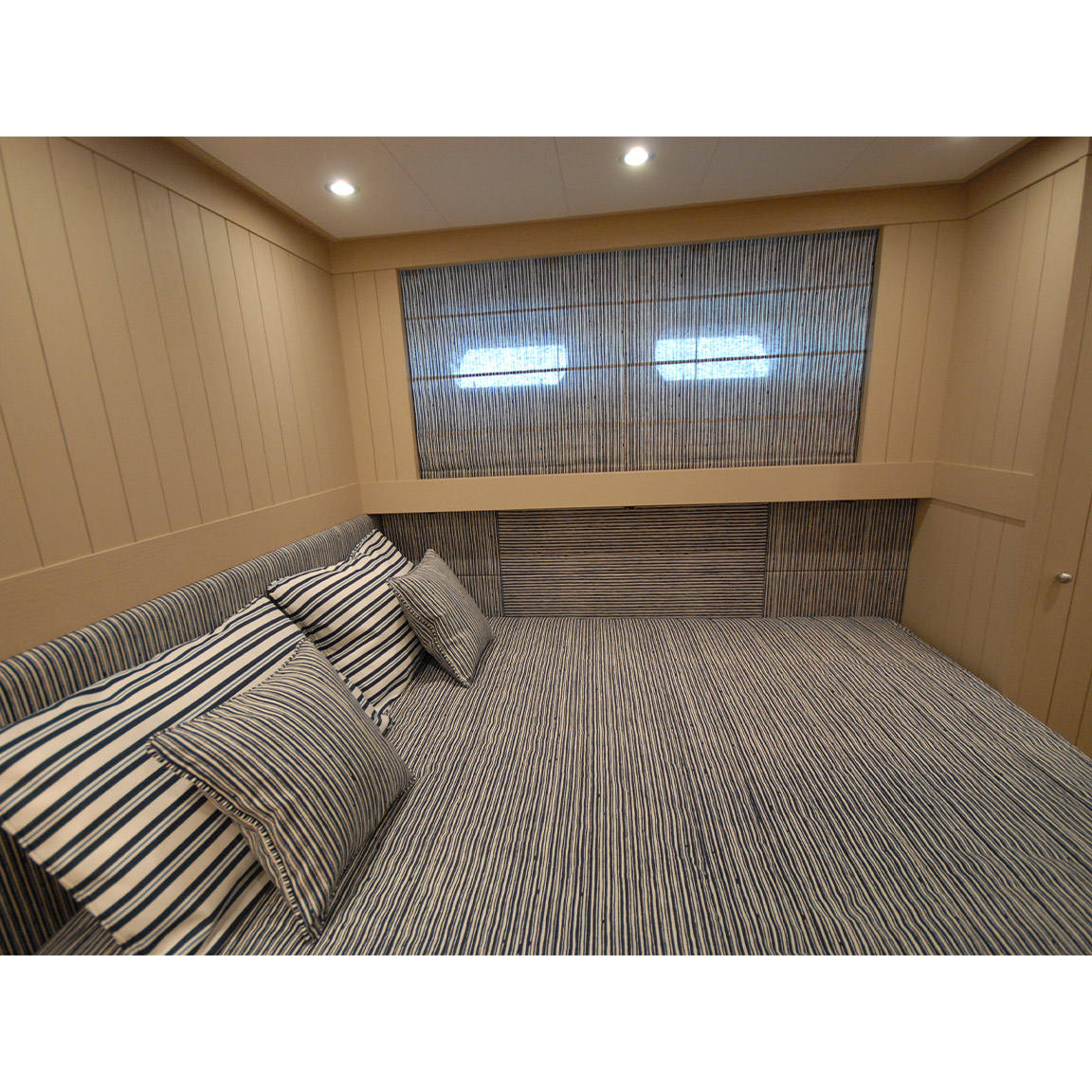 striped double bed and curtain